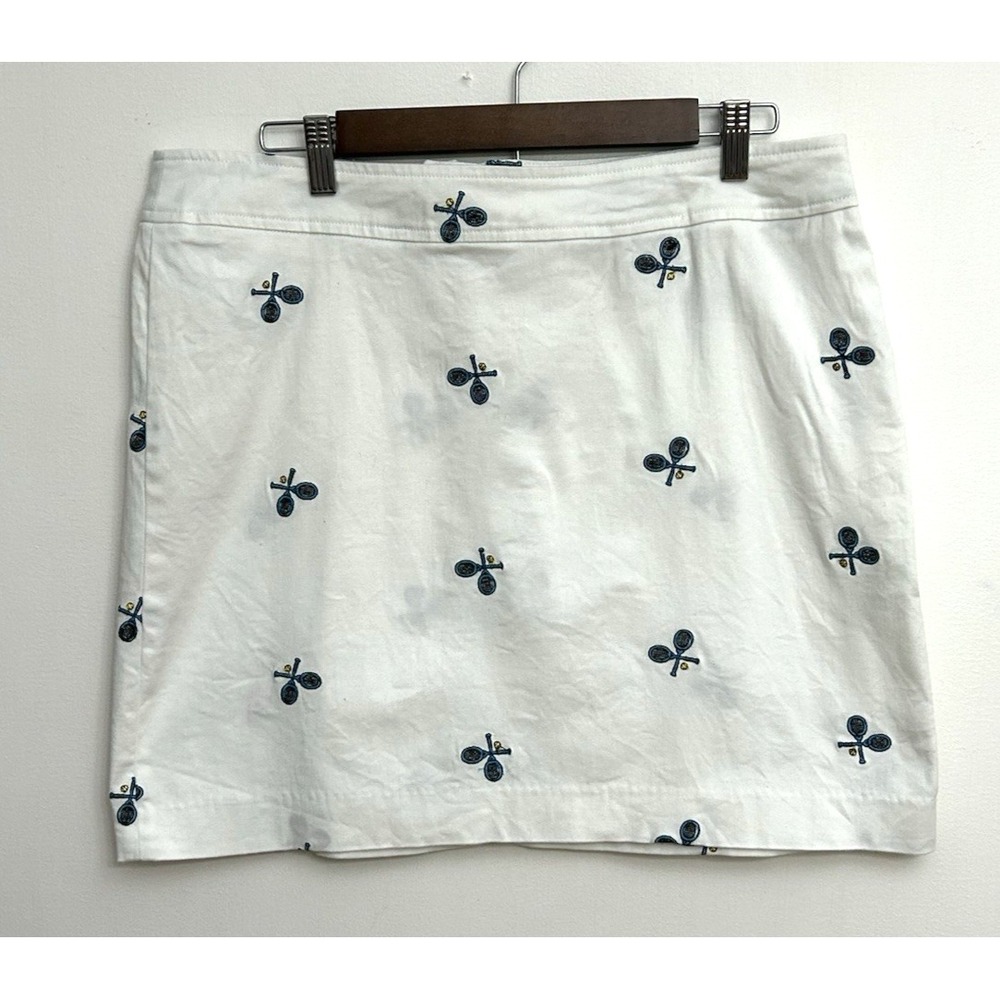 Willi Smith Mini Skirt Sz 14 White Embroidered Tennis Rackets Sporty Athleisure